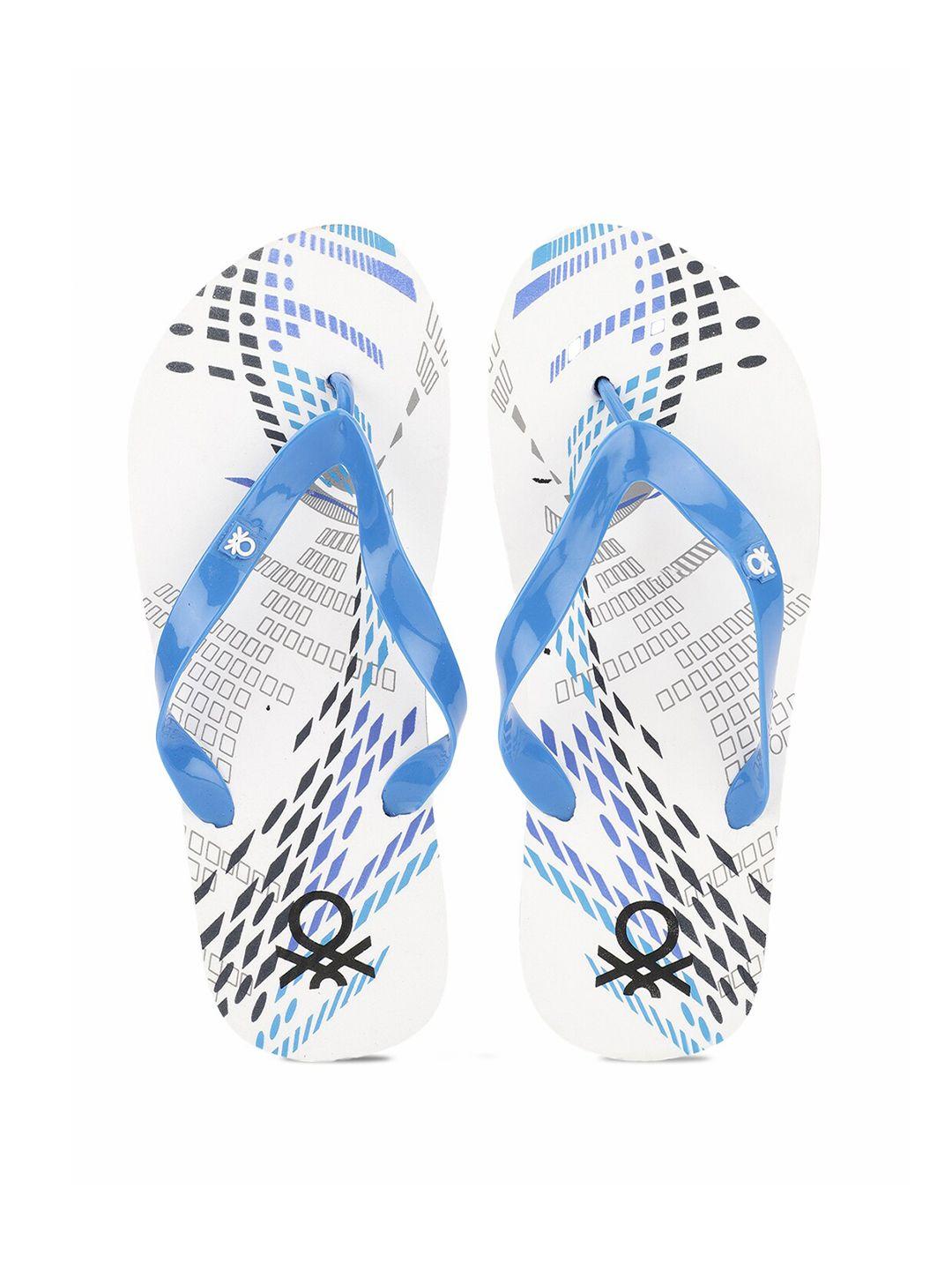 united colors of benetton men blue & white printed rubber thong flip-flops