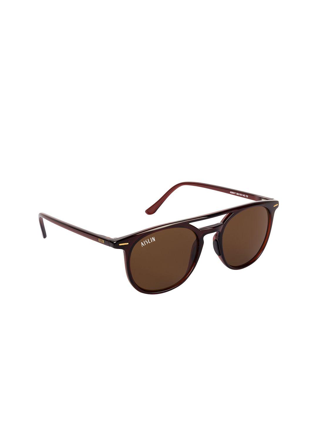 aislin uv protected unisex brown round sunglasses