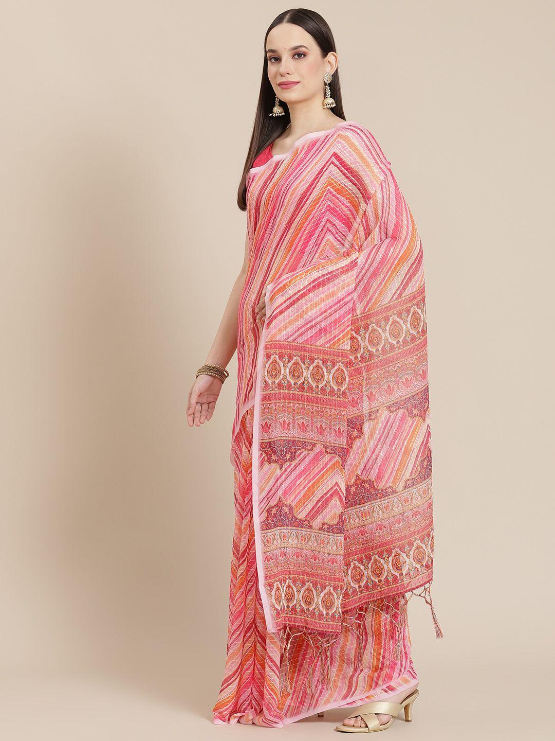 mitera pink & orange geometric print sequinned saree