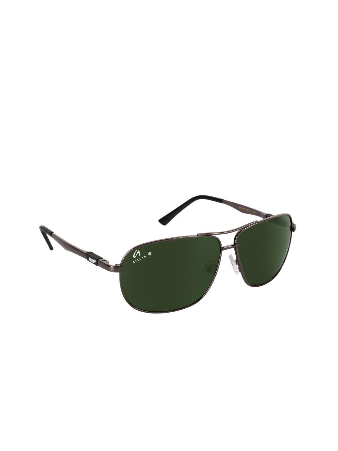 aislin men green lens & gunmetal-toned wayfarer sunglasses with uv protected lens