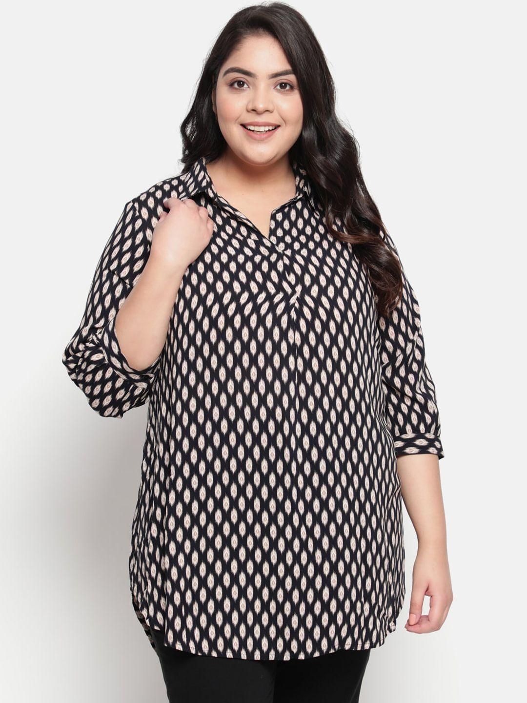 amydus women plus size black and beige ikat printed shirt style top