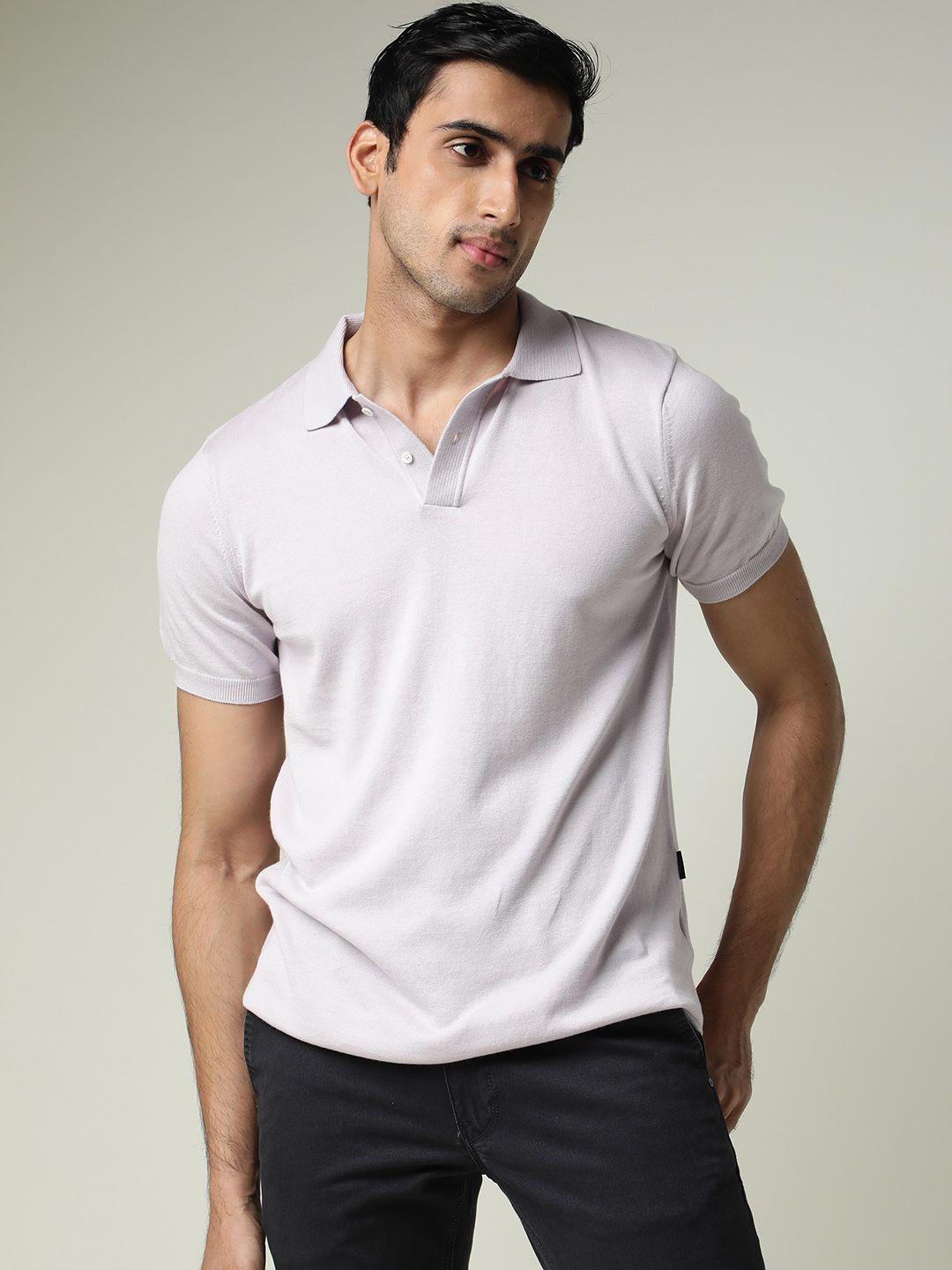 rare rabbit men lavender cotton polo collar t-shirt