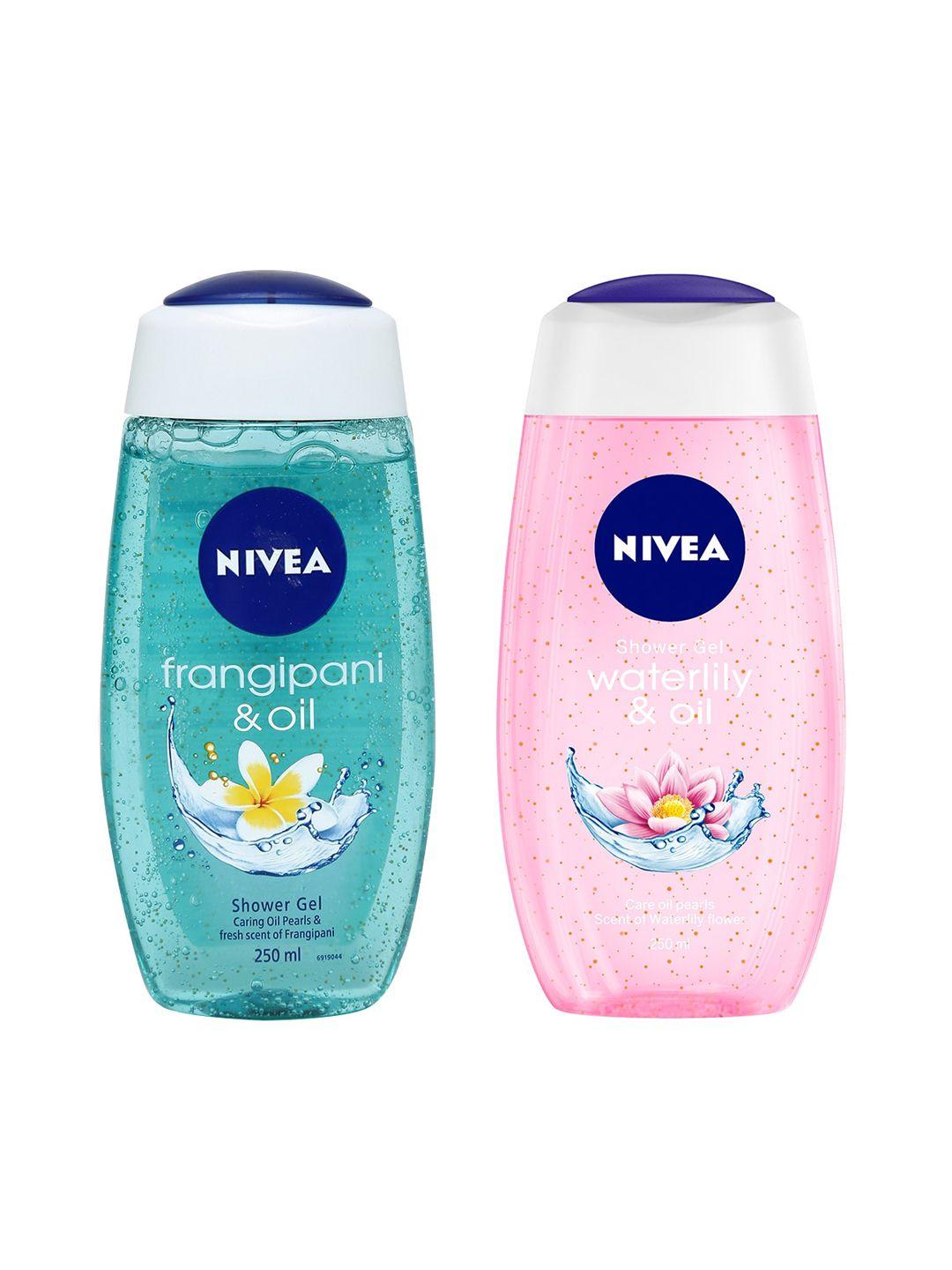 nivea set of 2 frangipani & oil - waterlily & oil shower gels