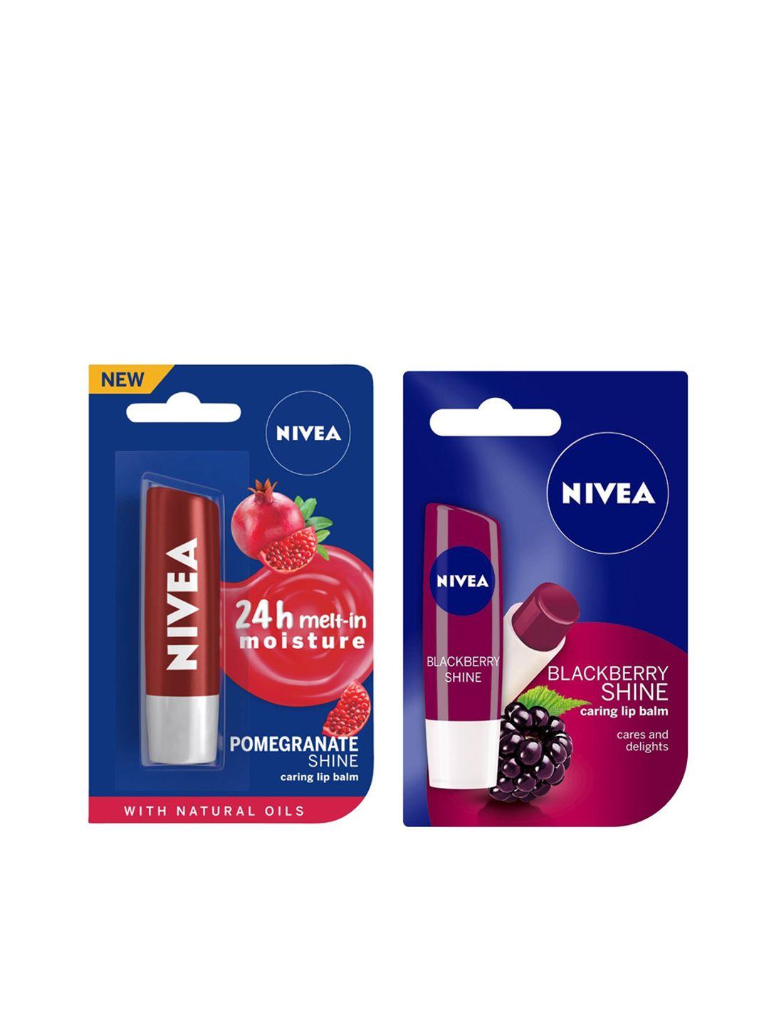 nivea set of pomegranate shine & blackberry shine caring lip balms