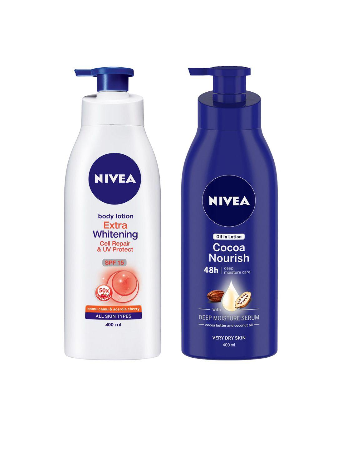 nivea set of extra whitening cell repair & cocoa nourish deep moisture serum body lotions