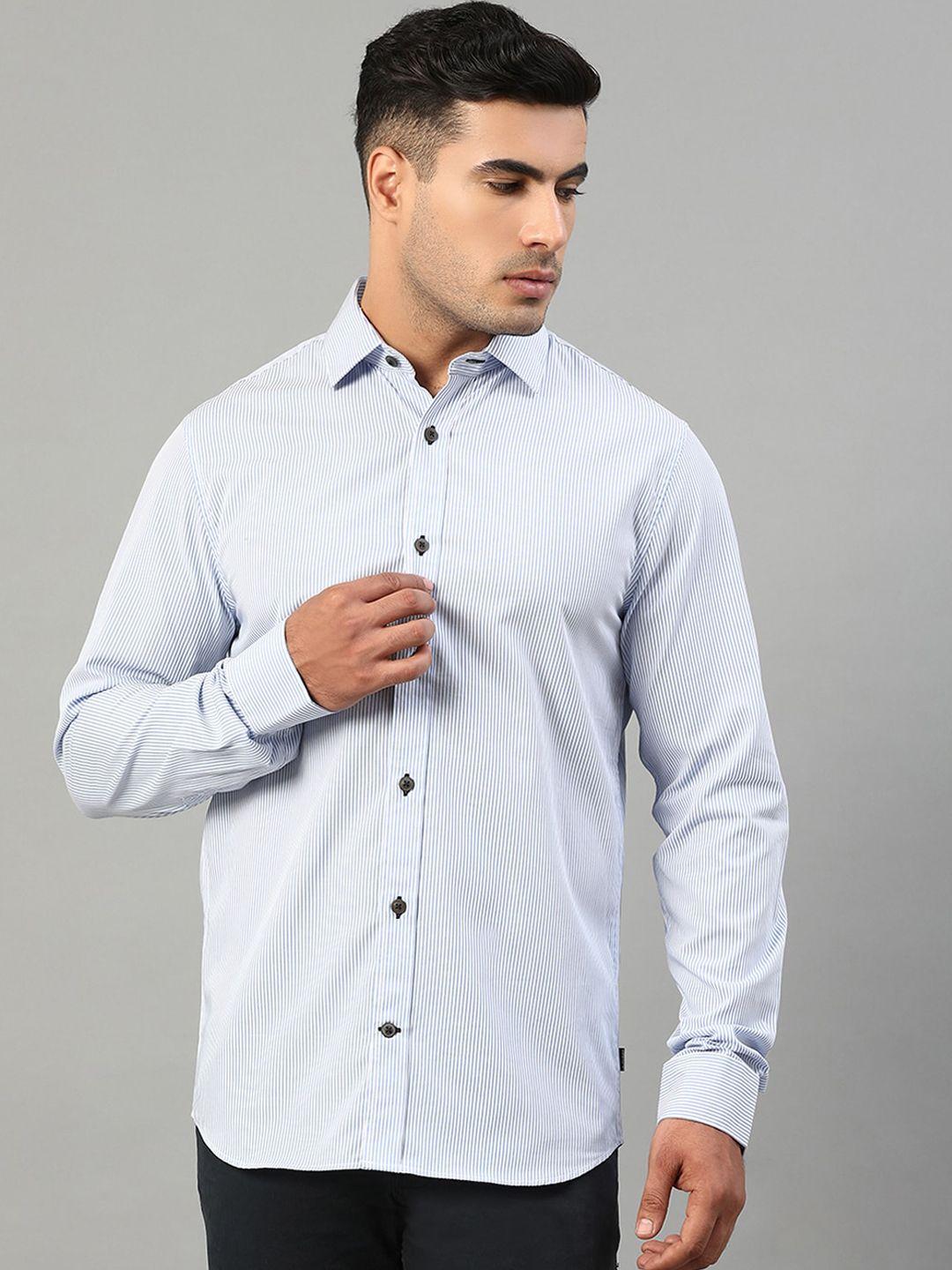 matinique men blue slim fit striped casual shirt