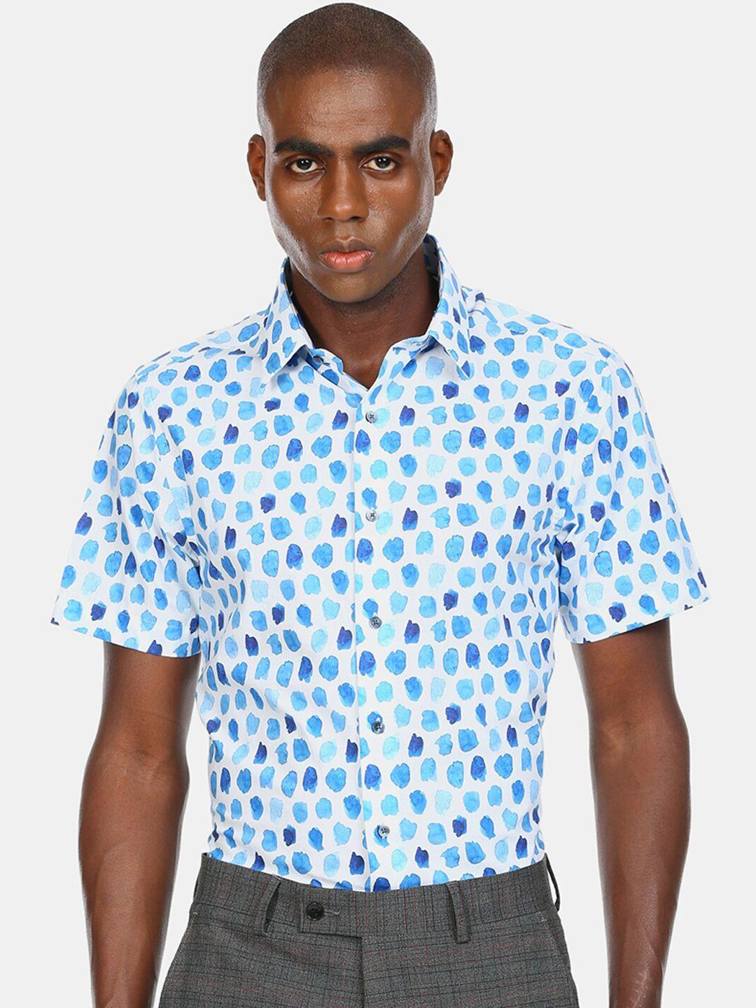 arrow new york men white and blue printed casual shirt