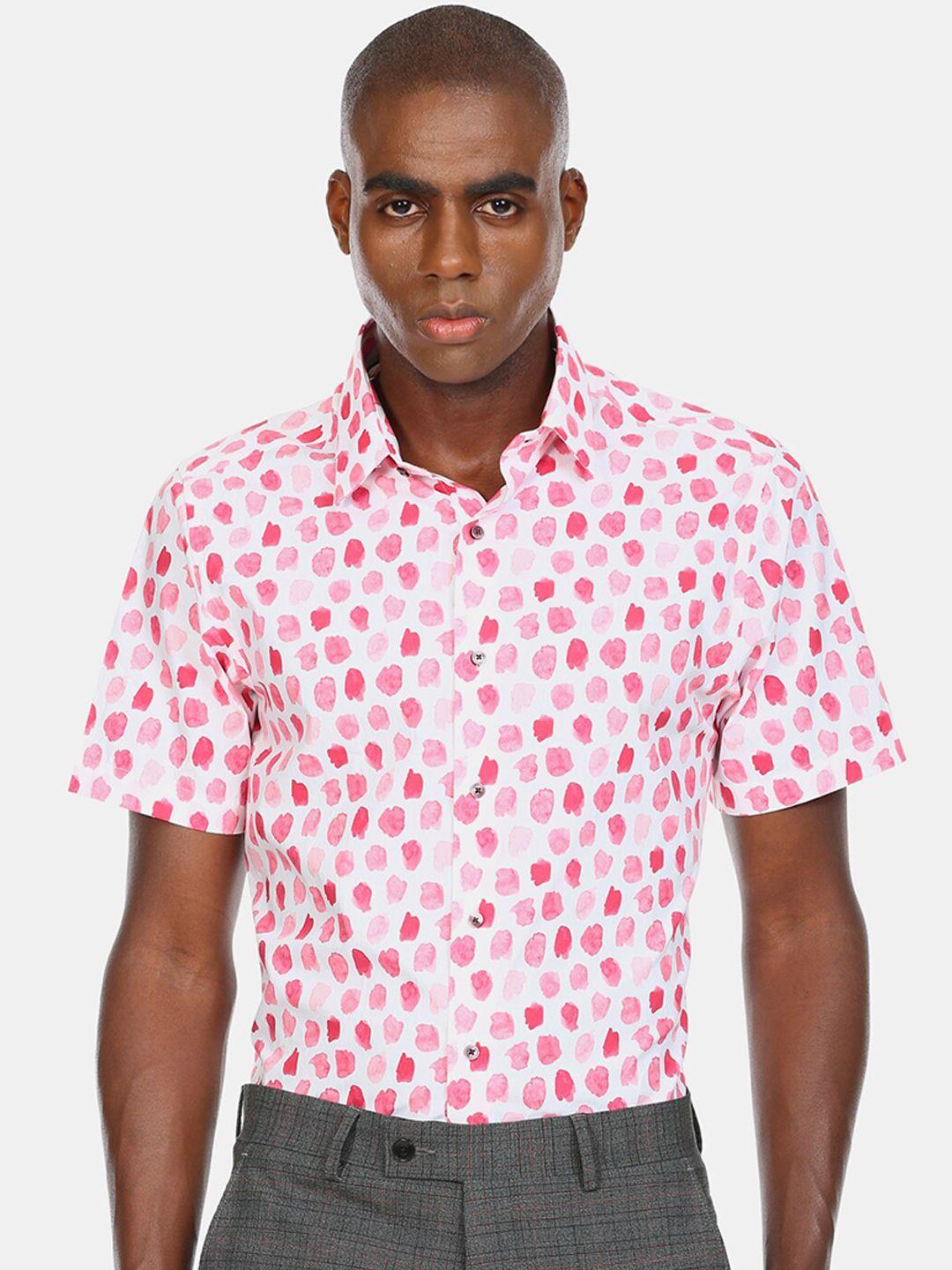 arrow new york men white and pink printed casual shirt