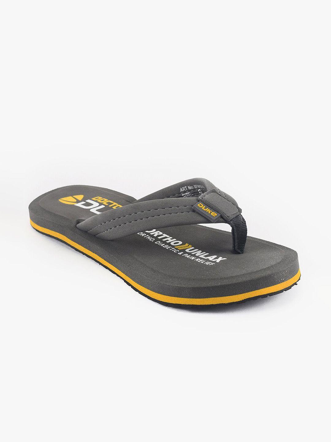 duke women grey & yellow printed slip-on flipflops