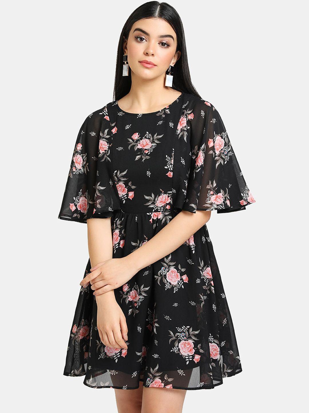 kazo black & pink floral dress