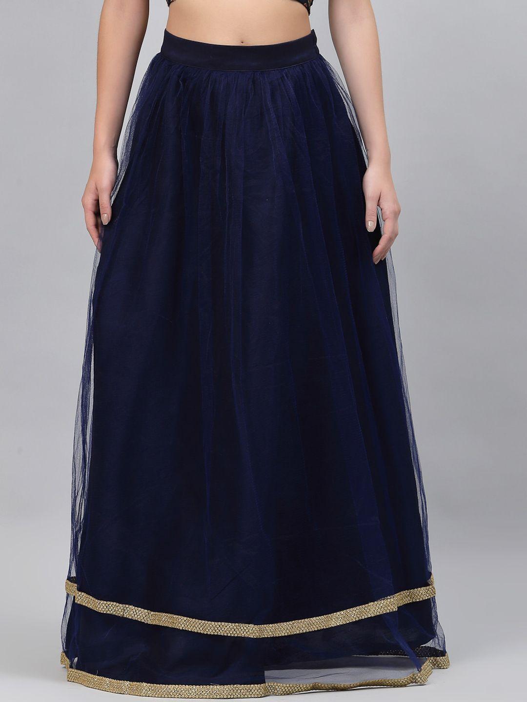 studio rasa women navy blue & gold-coloured flared net sequin embellished maxi skirtskirt