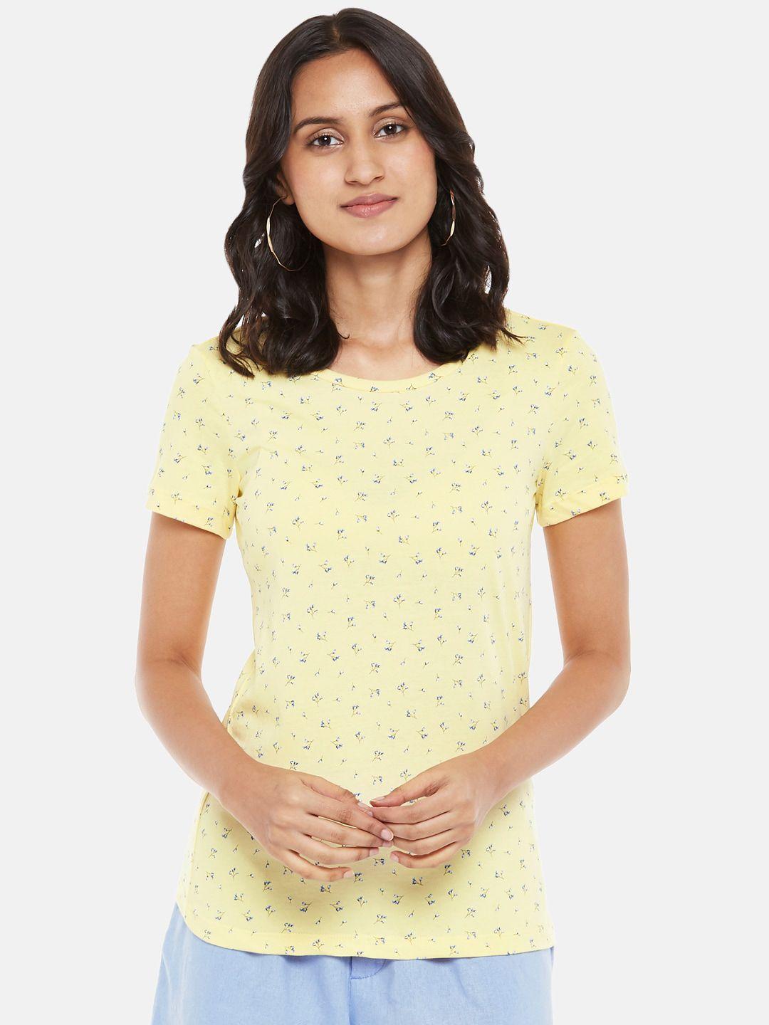 honey by pantaloons women yellow floral printed t-shirt