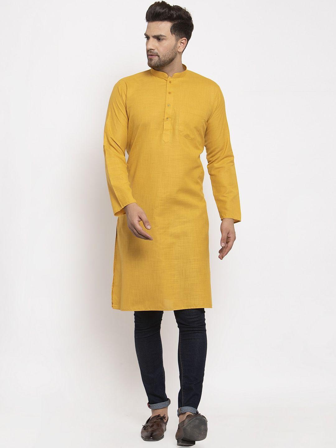 kraft india men mustard yellow cotton straight kurta