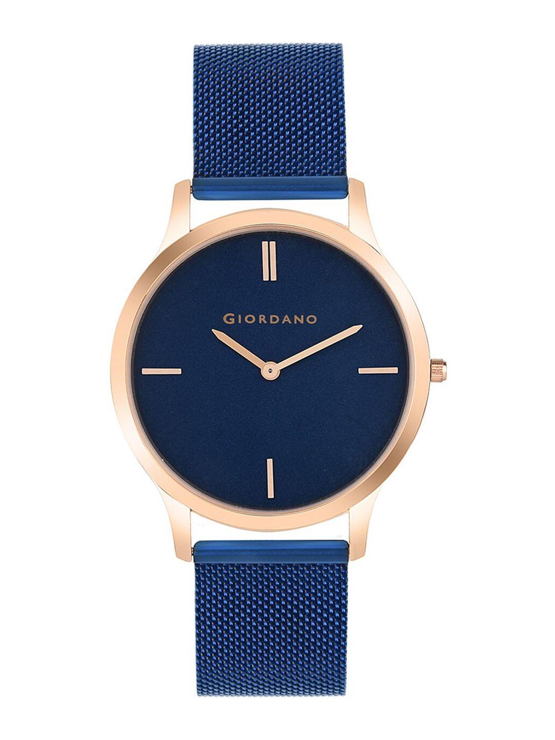 giordano men blue dial & blue bracelet style strap analogue watch