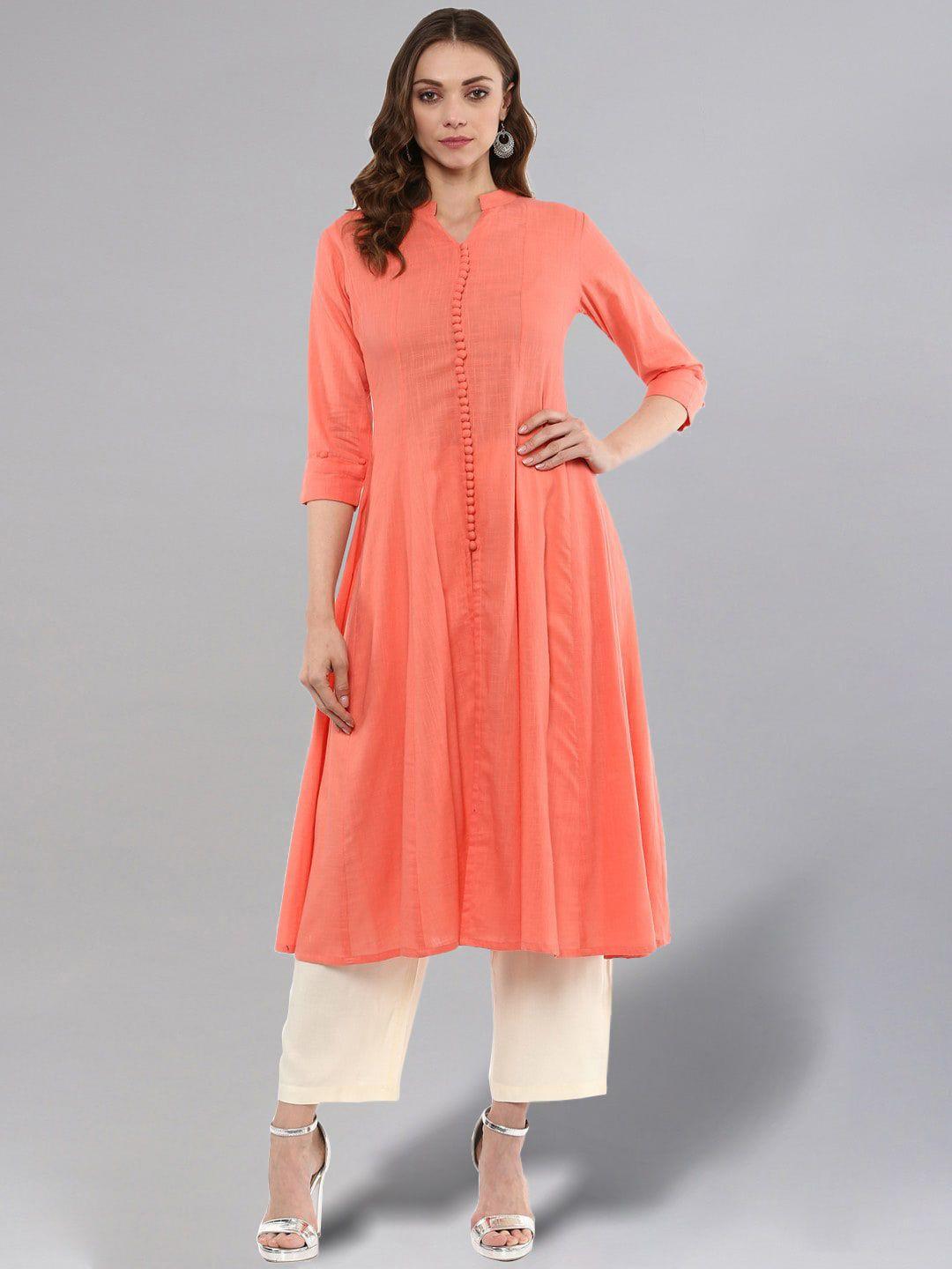 idalia women peach-coloured anarkali kurta