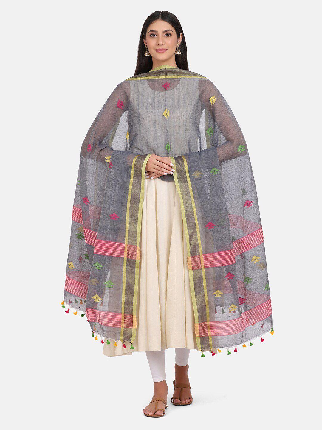 the weave traveller grey & yellow ethnic motifs woven design dupatta