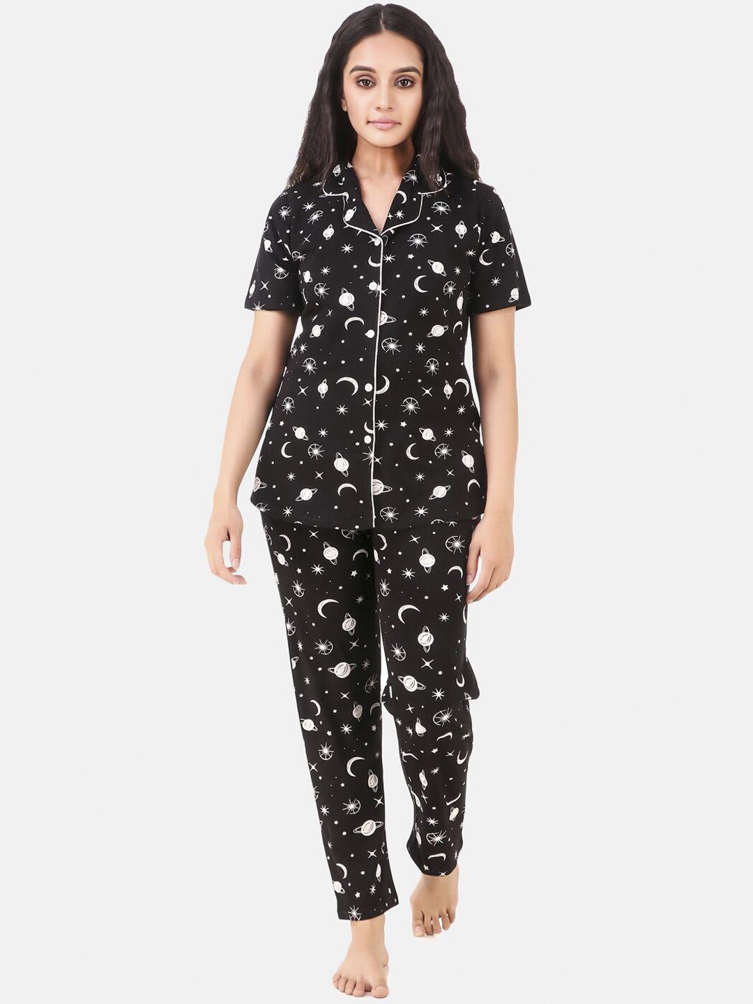 masha women black & white printed night suit