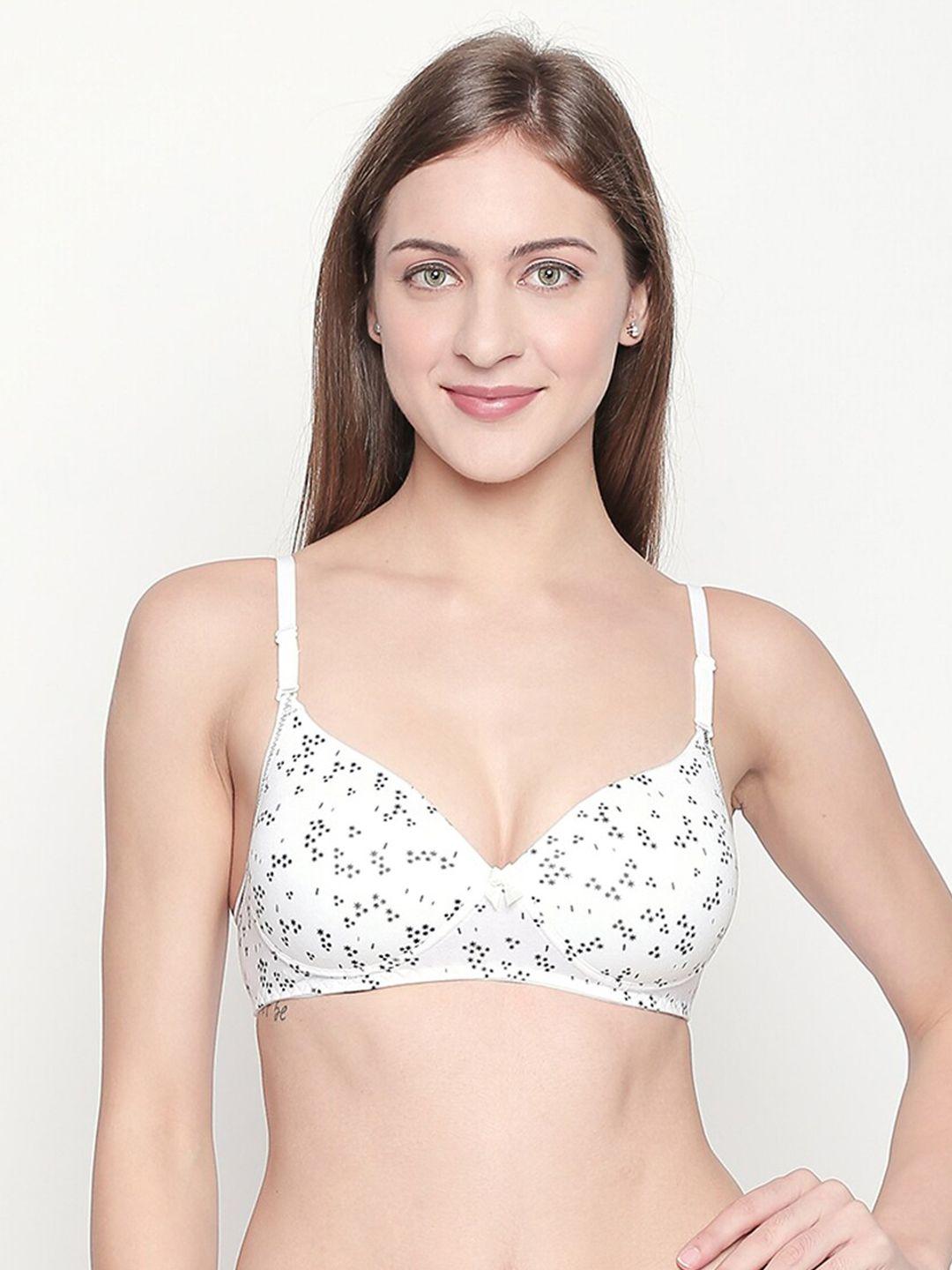 lady love women white printed full-coverage non wired t-shirt bra