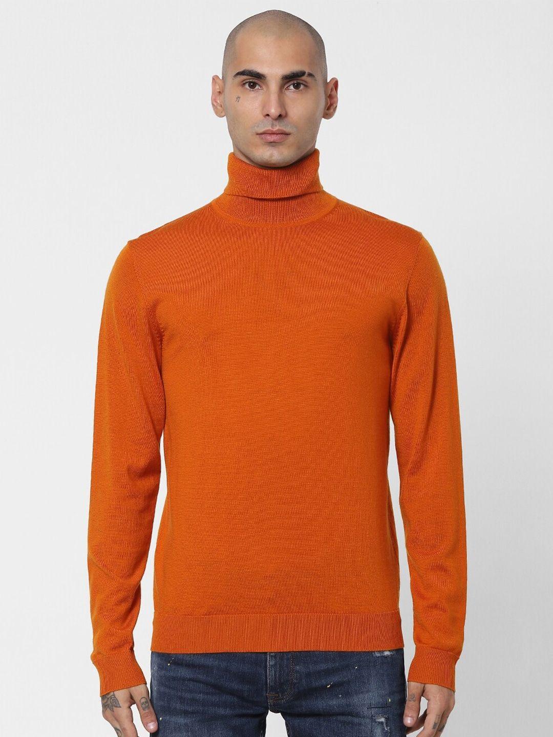 jack & jones men orange solid turtle neck pullover