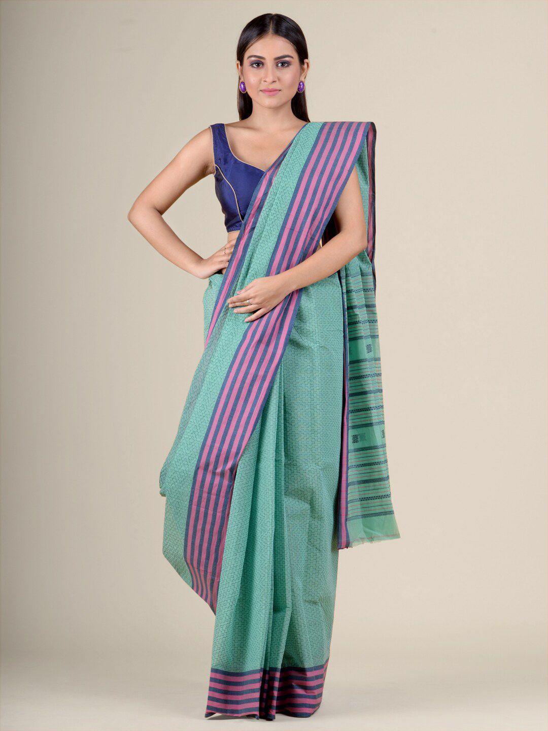 charukriti green & purple pure cotton taant saree