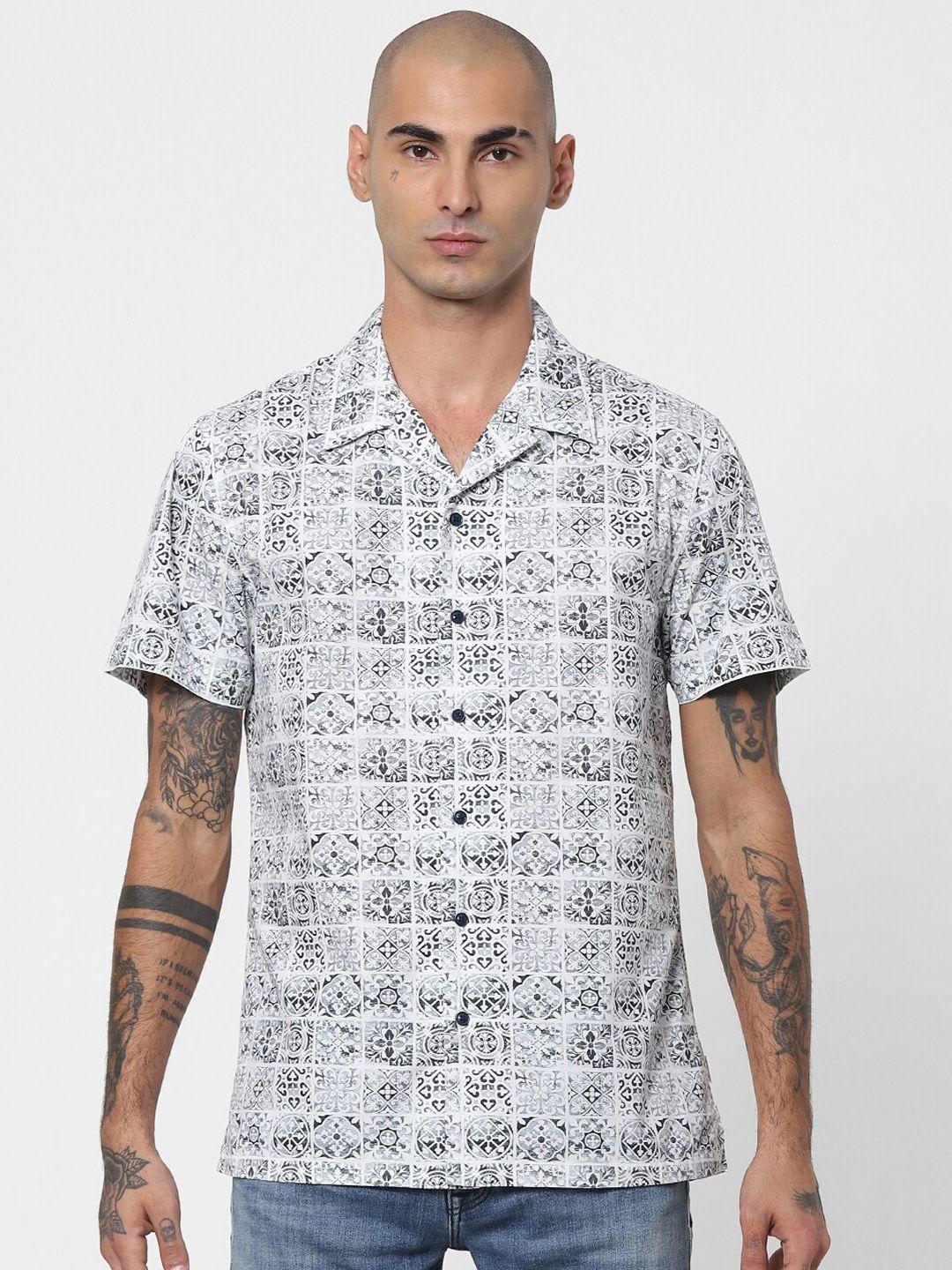 jack & jones men white opaque printed casual shirt