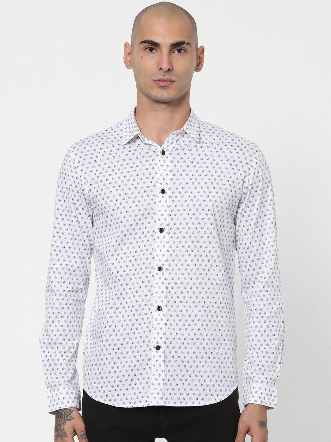 jack & jones men white slim fit opaque printed casual shirt