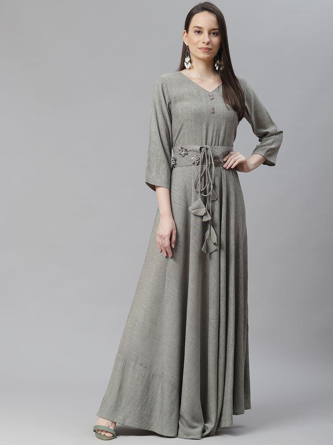 cottinfab olive green ethnic maxi dress