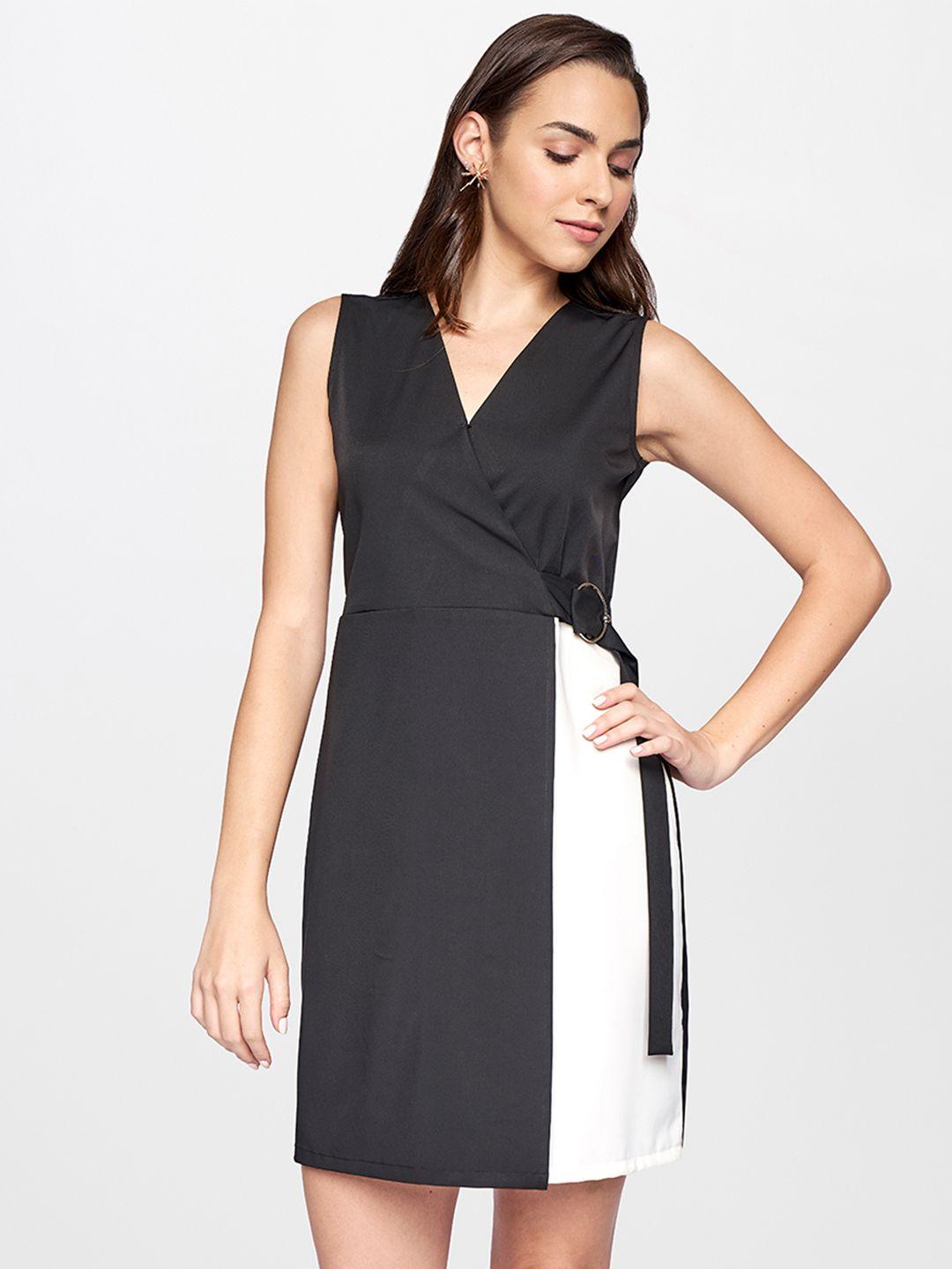 and black & white solid wrap dress