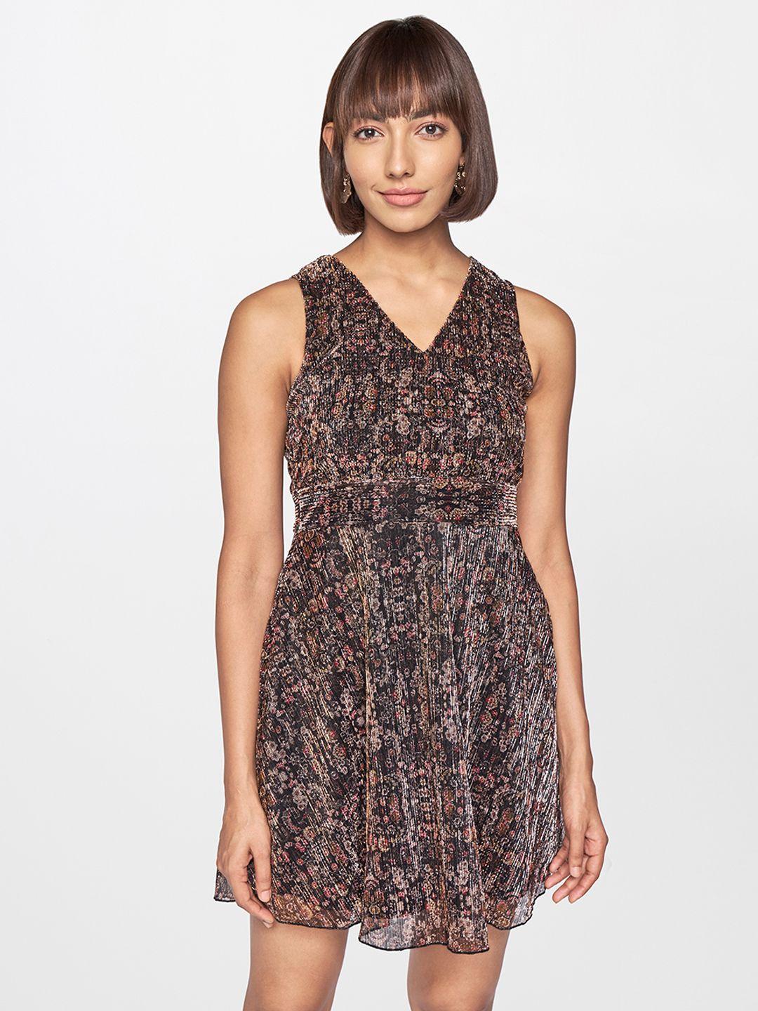 and brown printed a-line dress