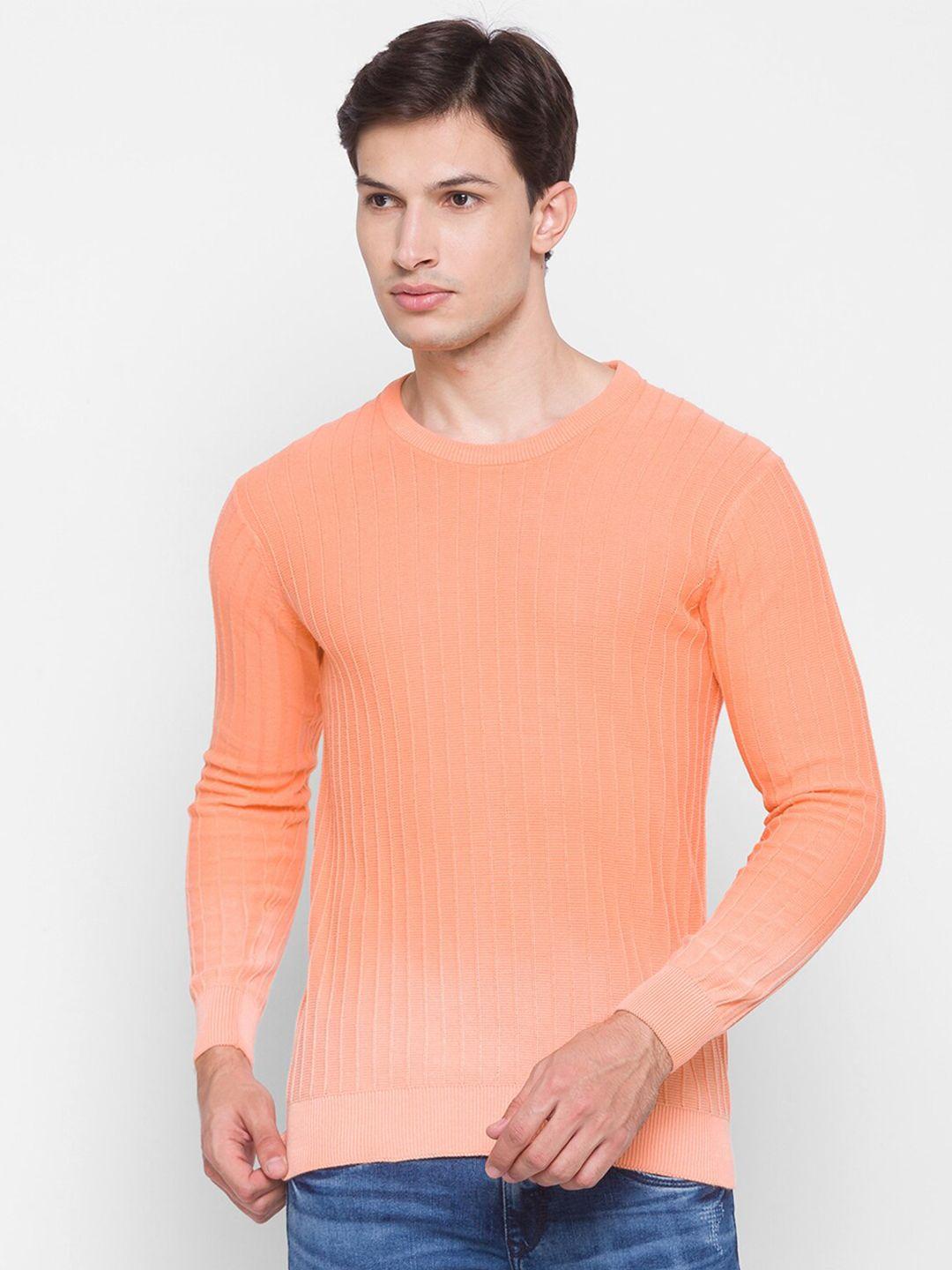 spykar men peach-coloured pullover pure cotton sweater