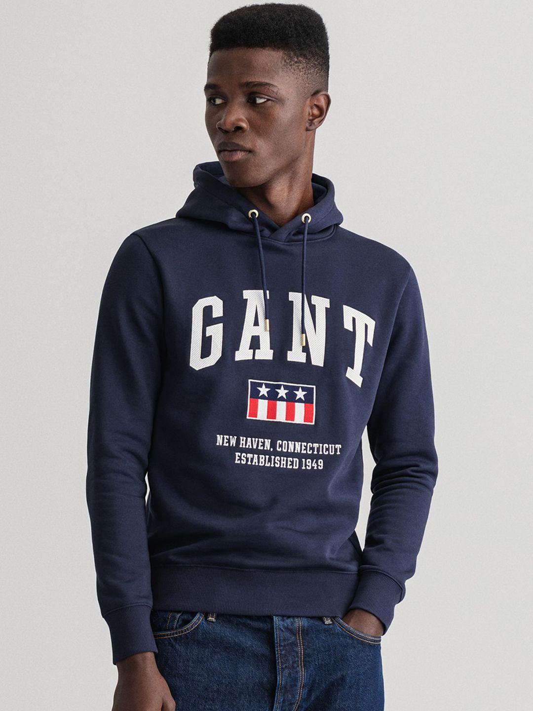 gant men blue printed hooded sweatshirt