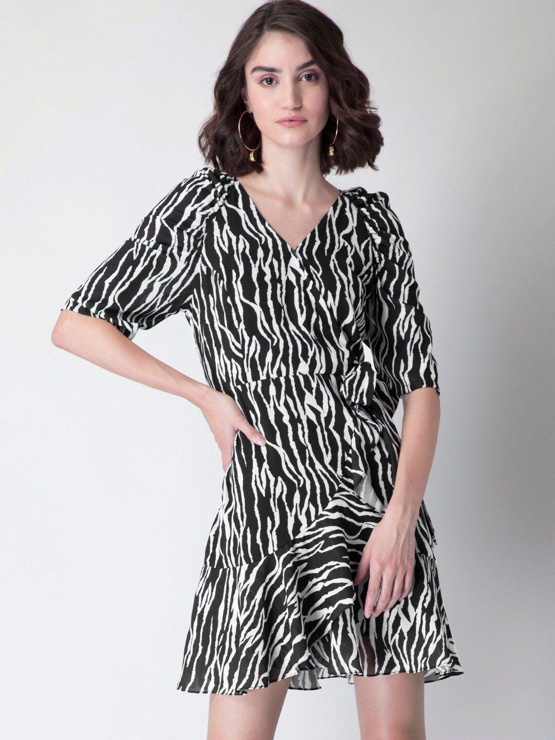 faballey black & white zebra printed wrap dress