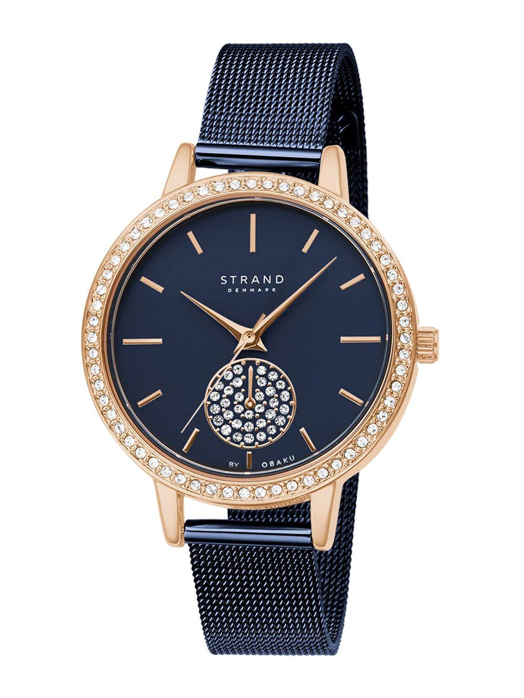 strand by obaku women blue brass dial & blue straps analogue watch s705lxvlml