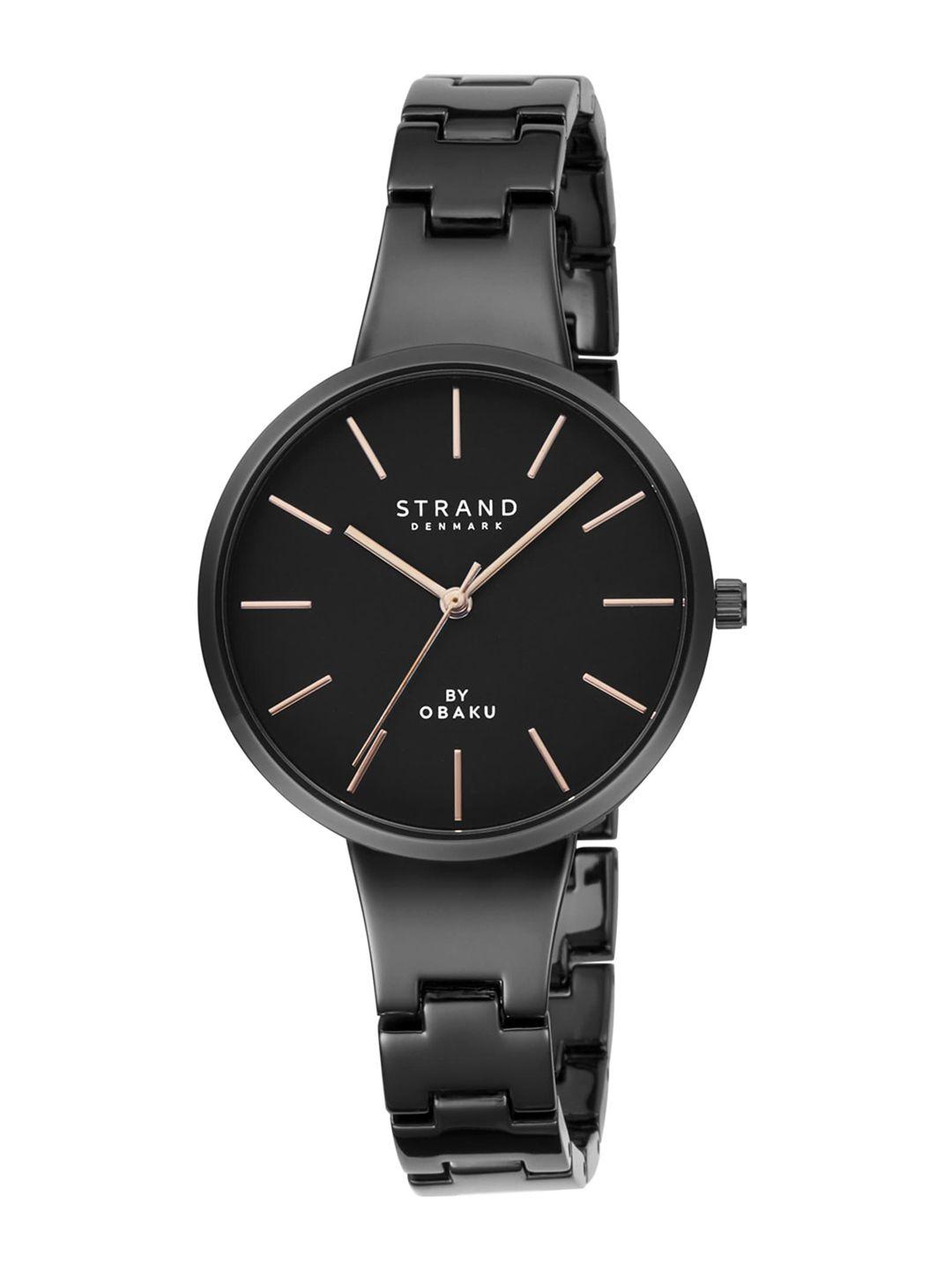 strand by obaku women black brass dial & black bracelet style straps watch s700lxbbsb