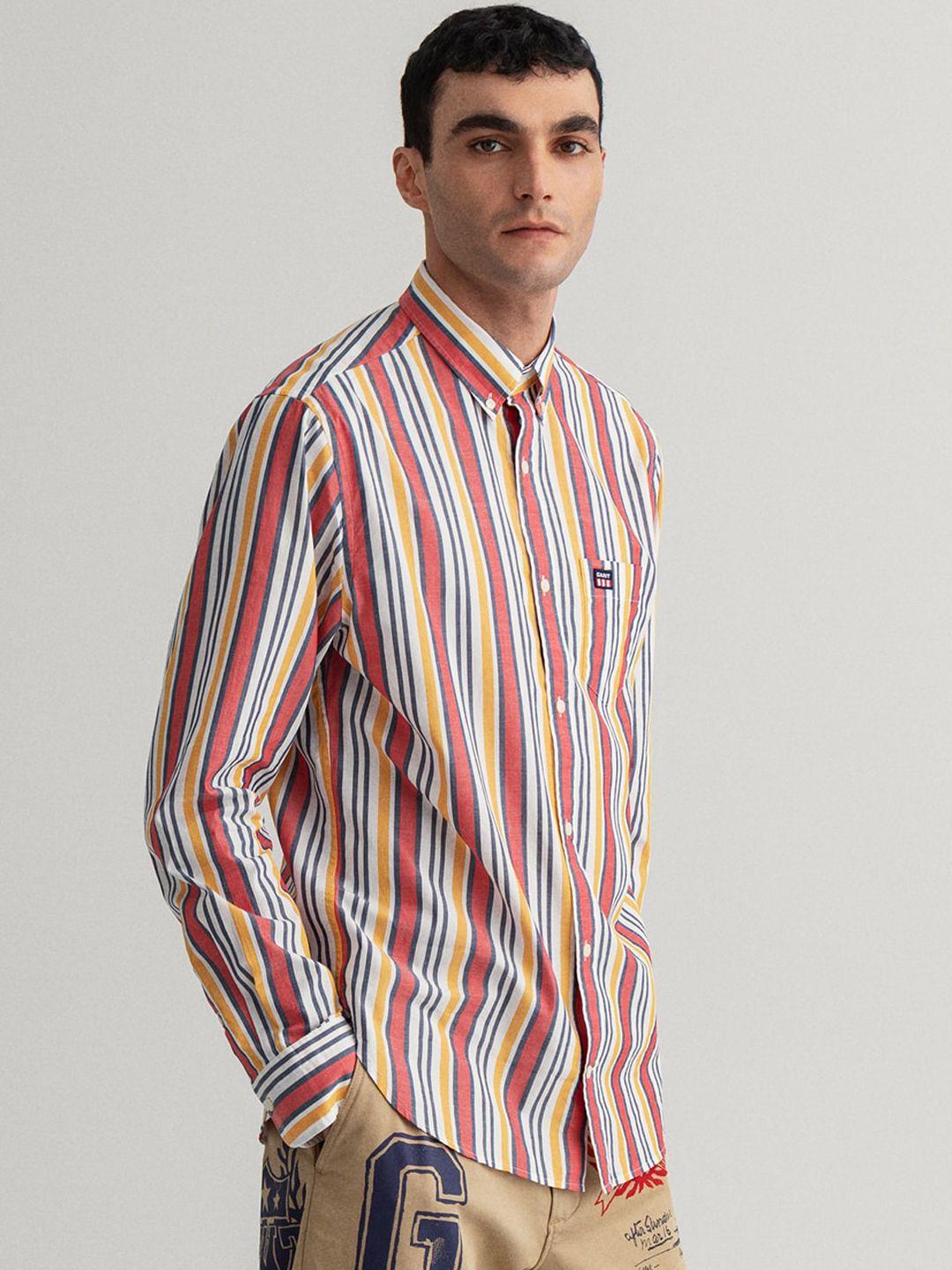 gant men yellow & red opaque striped cotton casual shirt