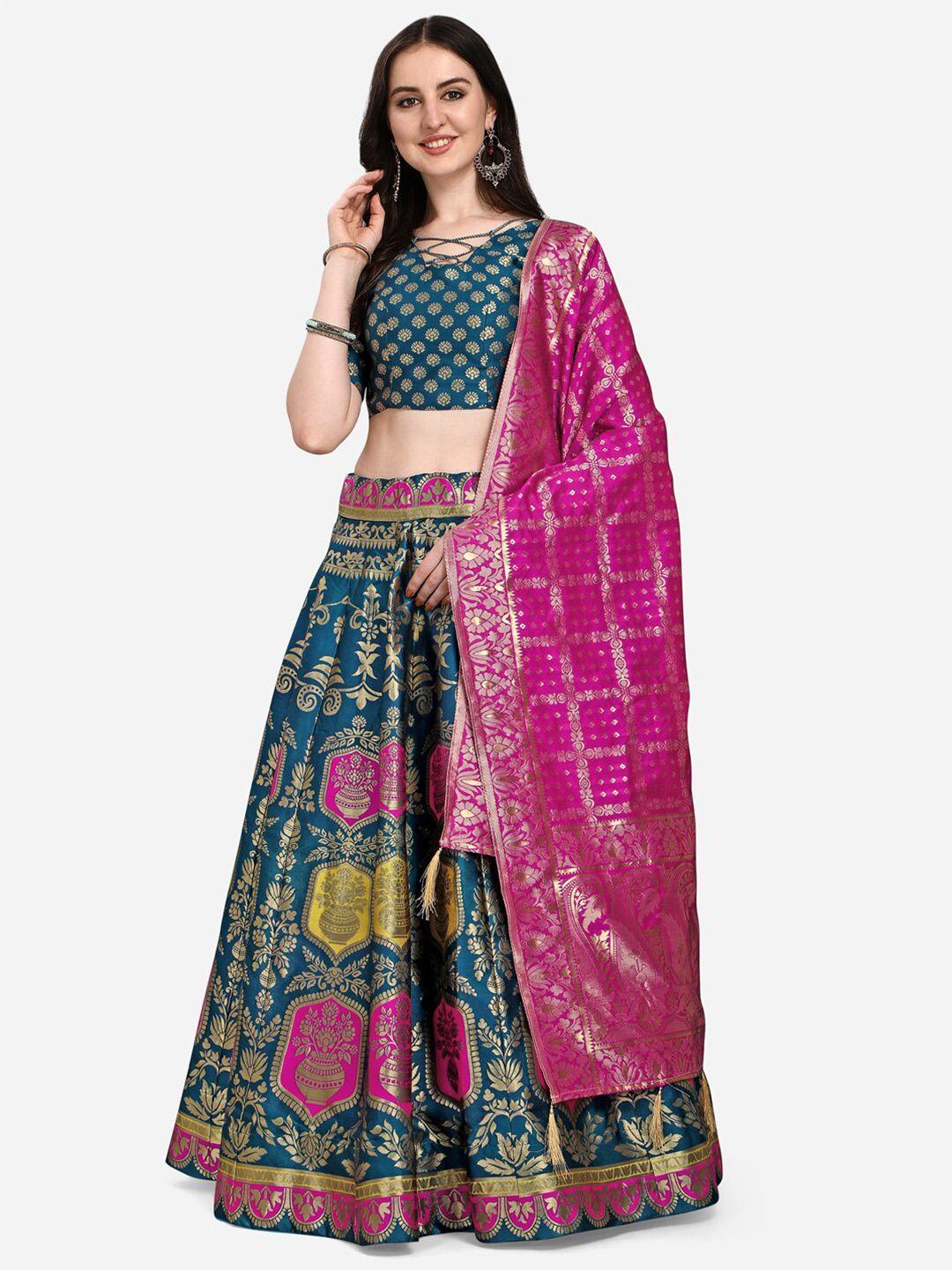 purvaja teal & pink ready to wear lehenga & blouse with dupatta