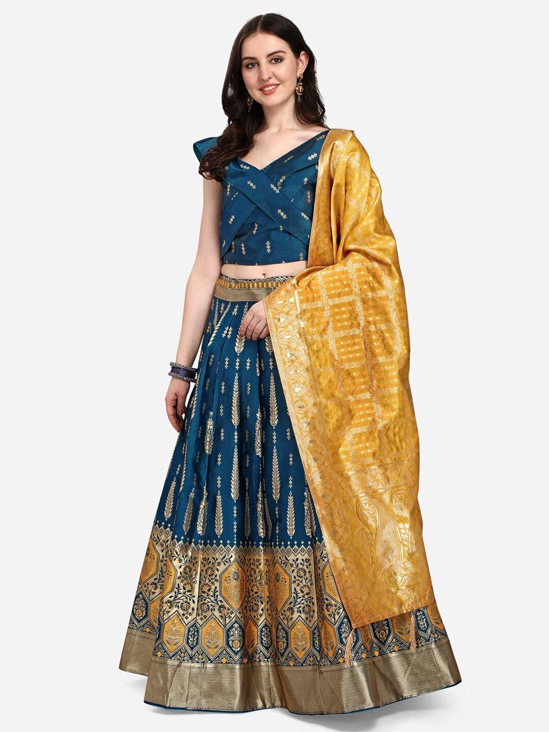 purvaja teal & mustard ready to wear lehenga & unstitched blouse with dupatta