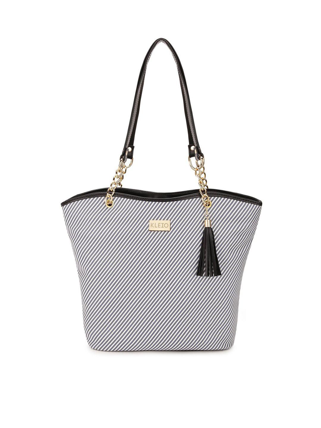 kleio grey & white striped structured shoulder bag