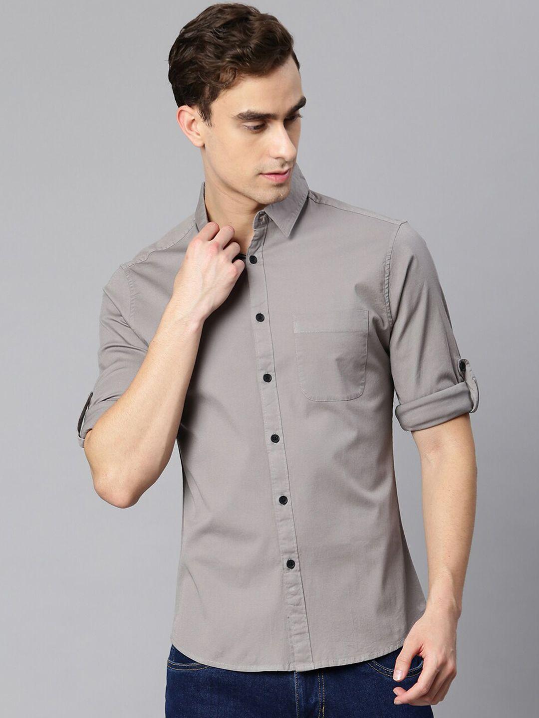 dennis lingo men grey modern slim fit opaque casual shirt