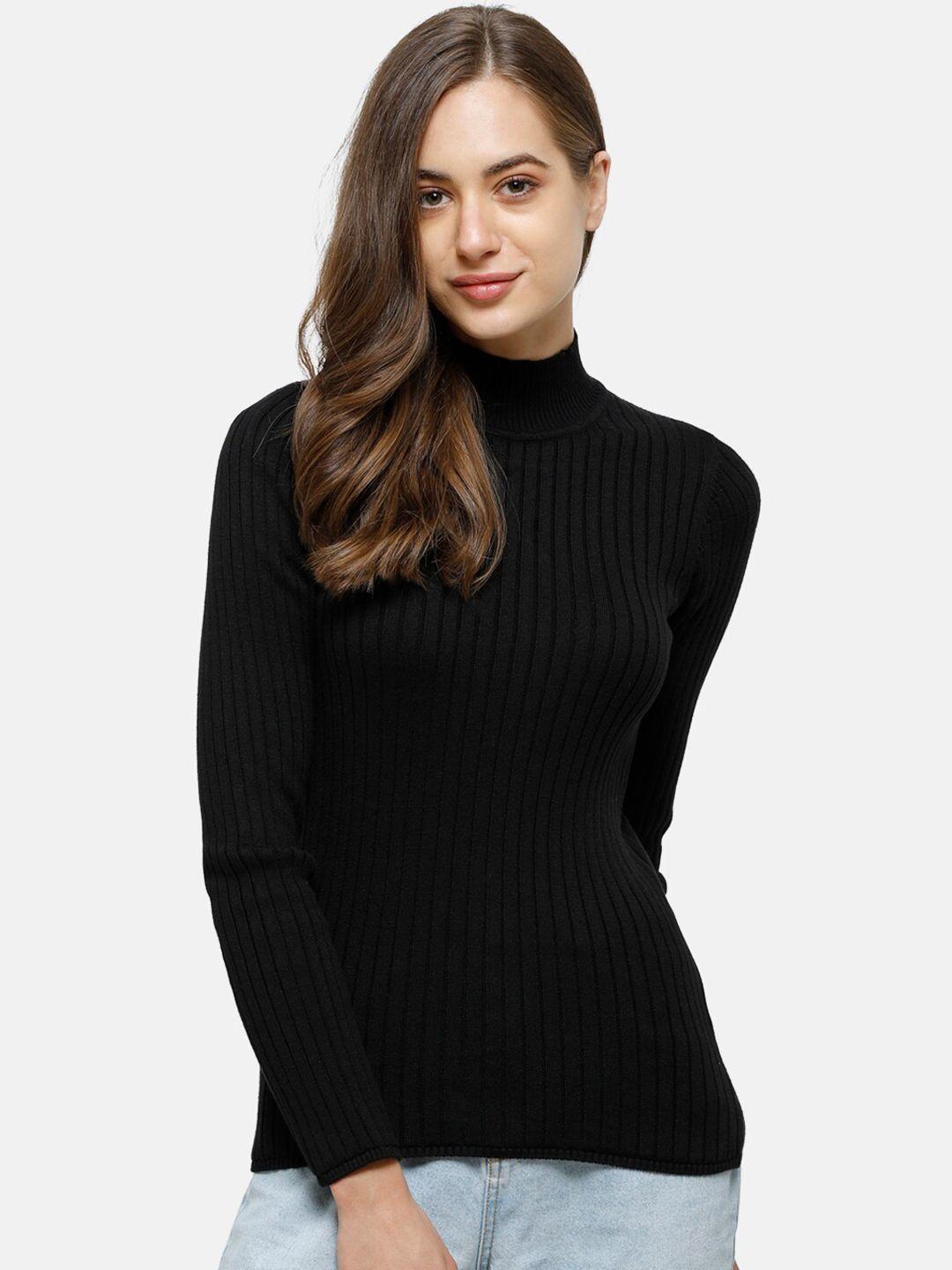 98 degree north women black self design turtle neck sweater