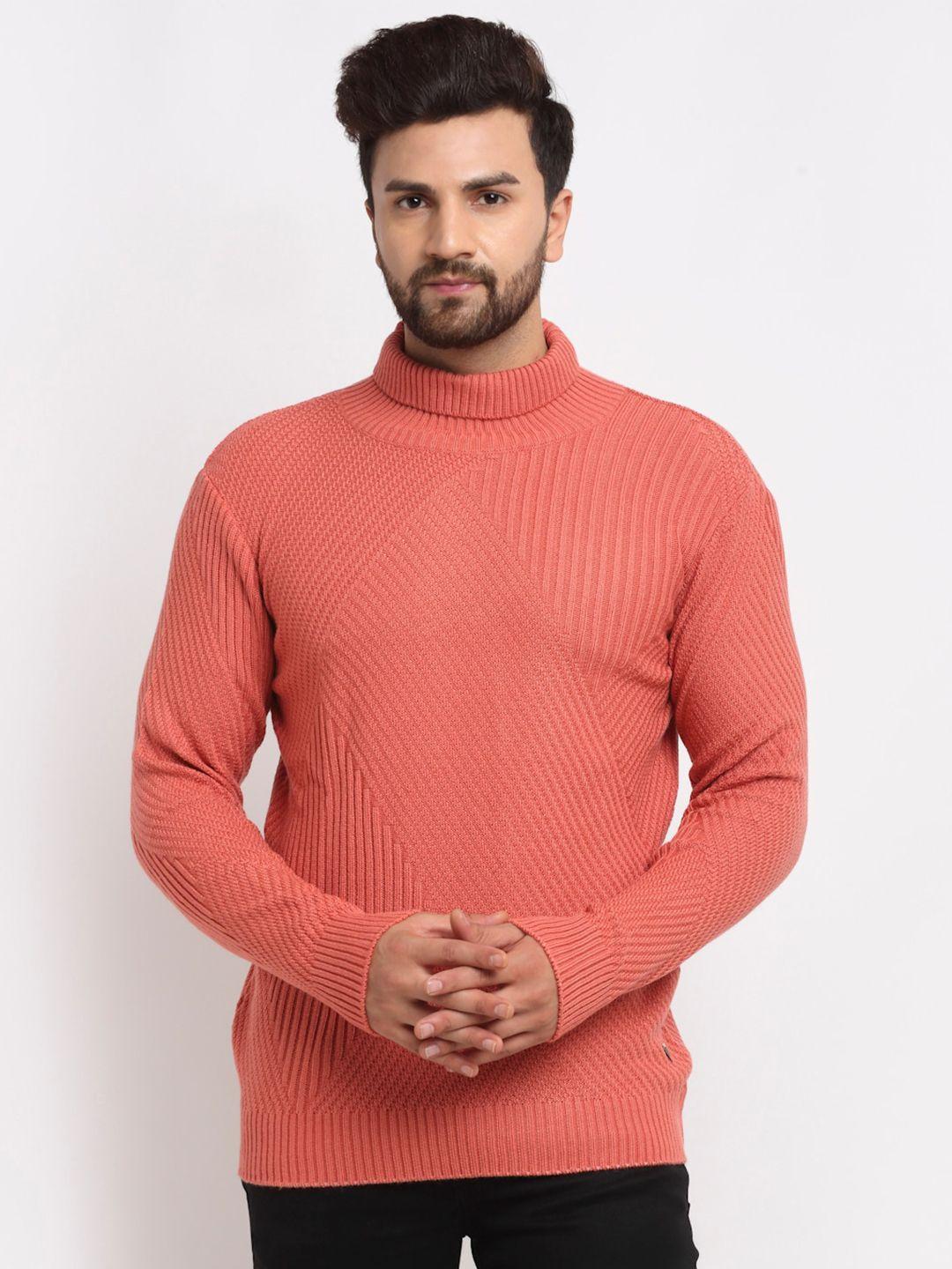 club york men peach-coloured cable knit pullover