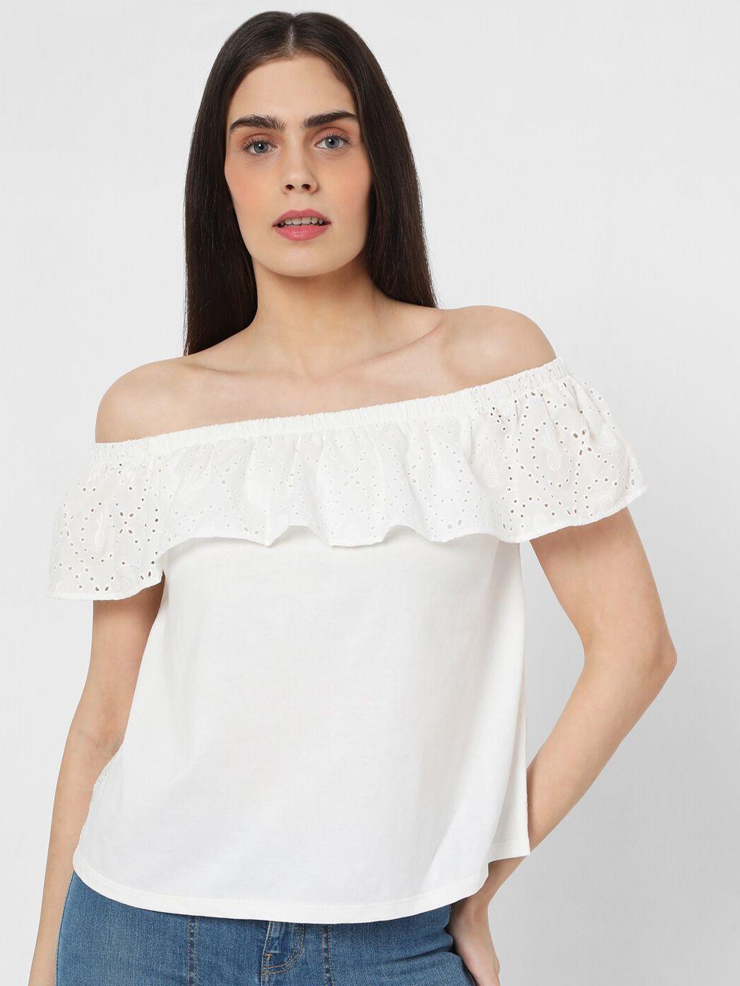 vero moda white schiffli off-shoulder bardot top