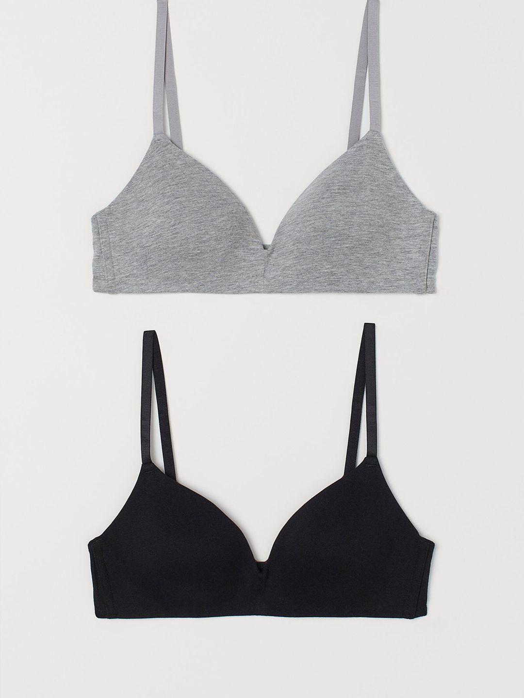 h&m grey & black 2-pack padded cotton bras