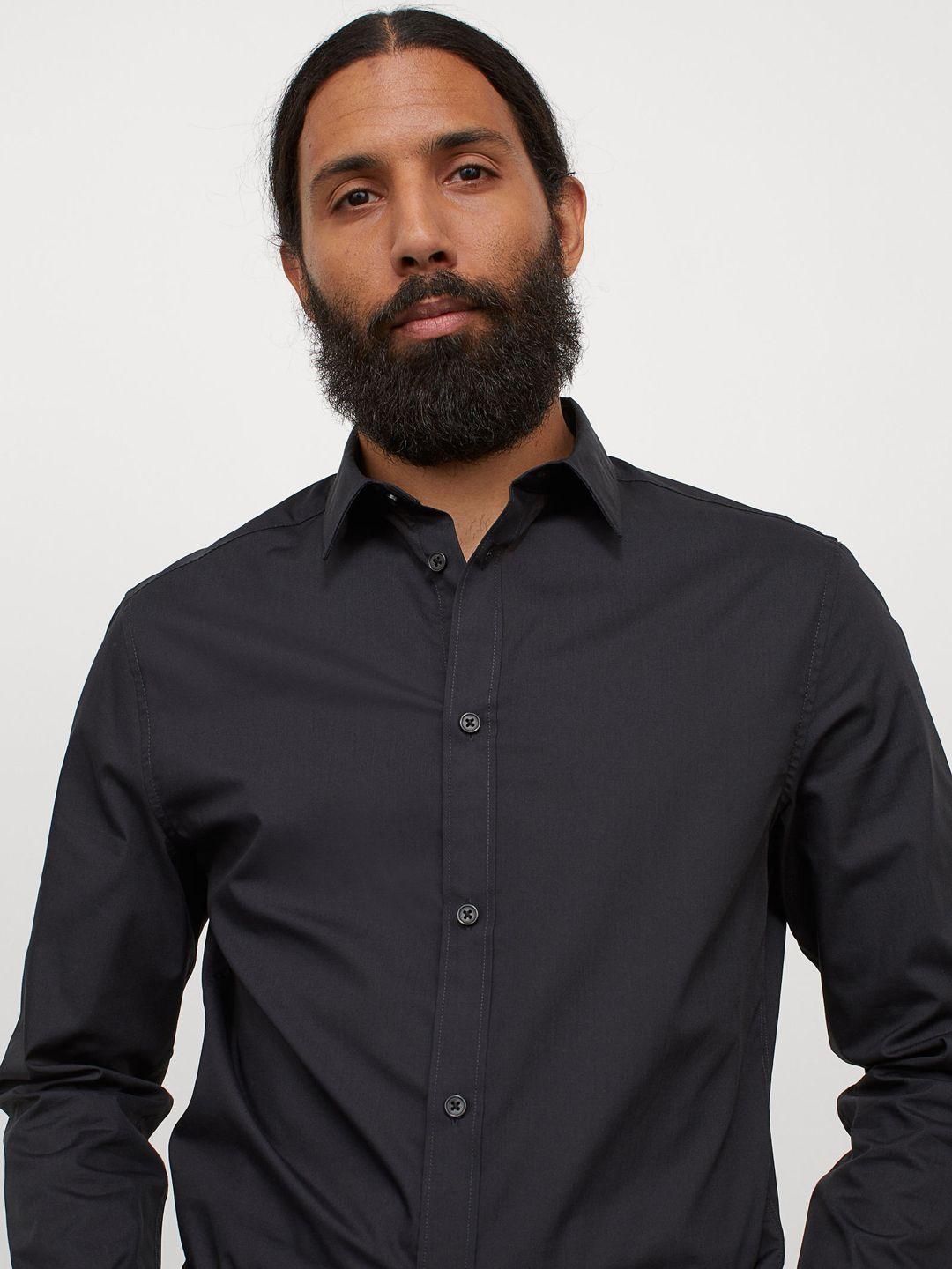 h&m men black slim fit easy-iron shirts