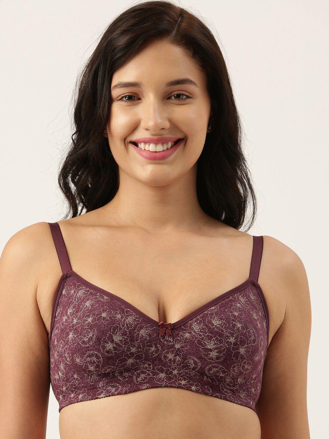 enamor maroon & beige floral everyday bra