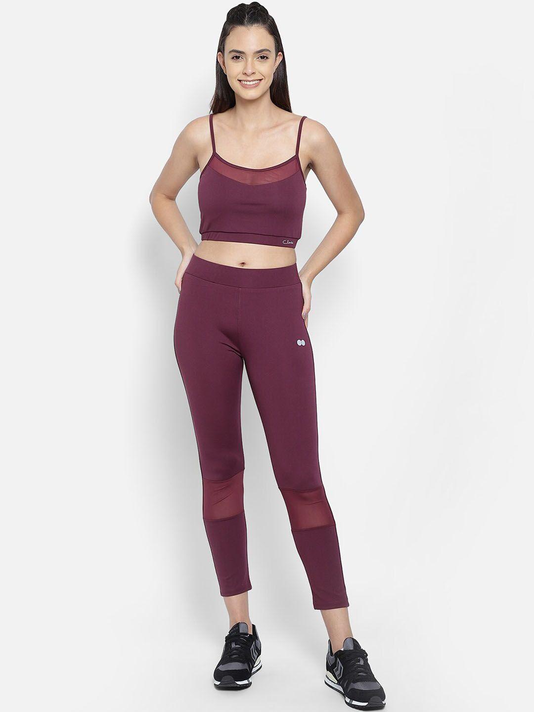 clovia women maroon solid tracksuit