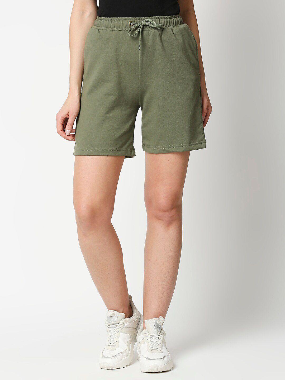 bewakoof women olive green lounge shorts