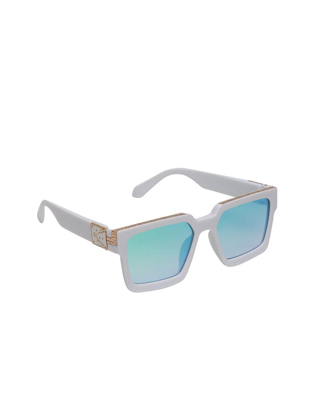 swiss design unisex turquoise blue lens & white square sunglasses with uv protected lens