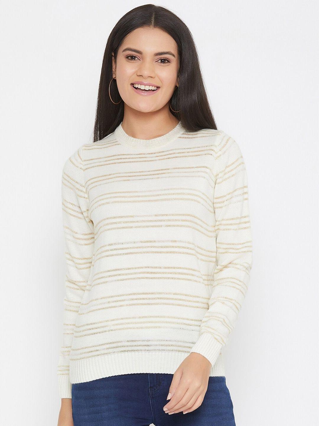 crimsoune club women off white & brown striped pullover