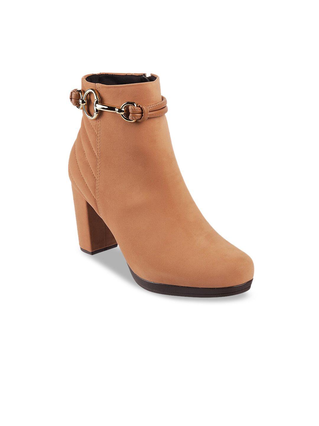 modare brown pu block heeled boots